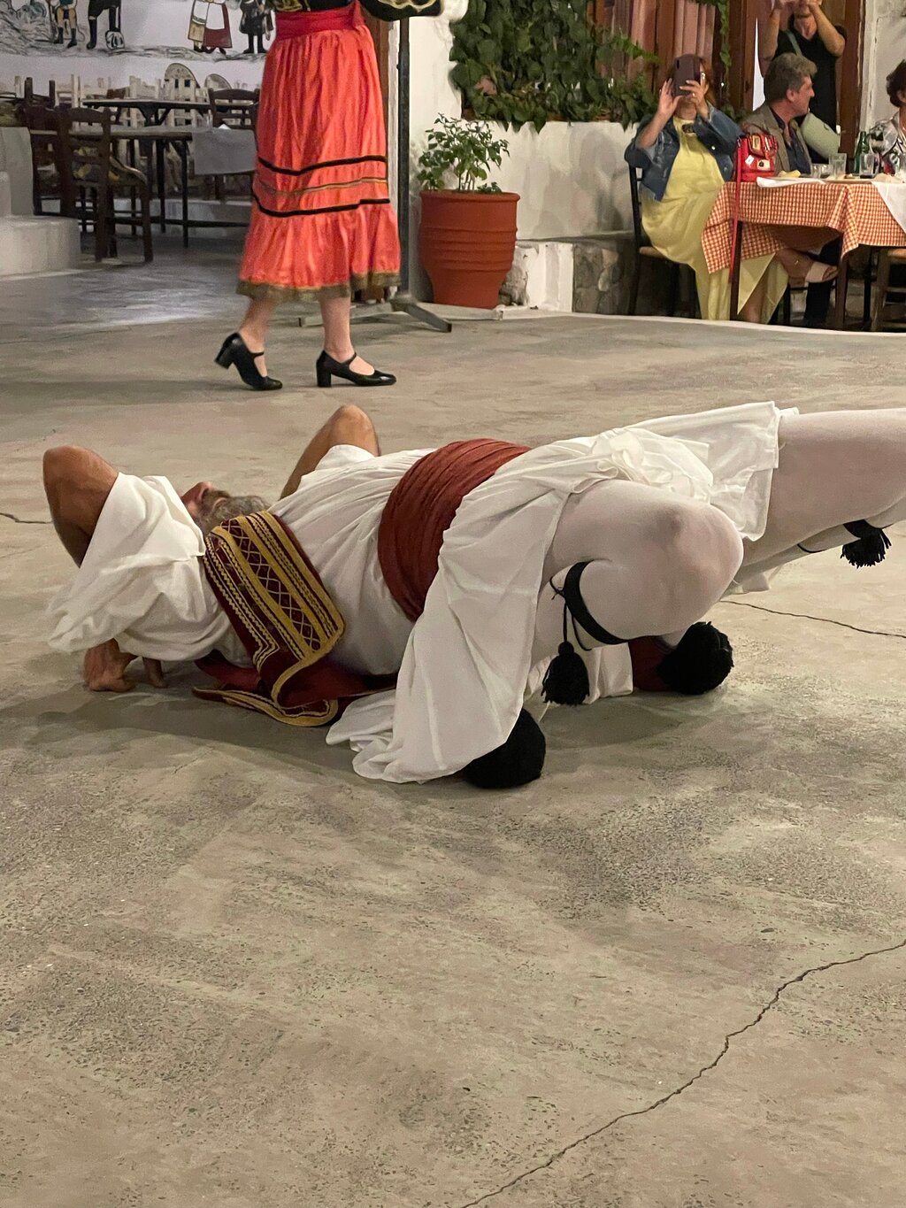 Family and friends gathered for an authentic Cretan night dinner